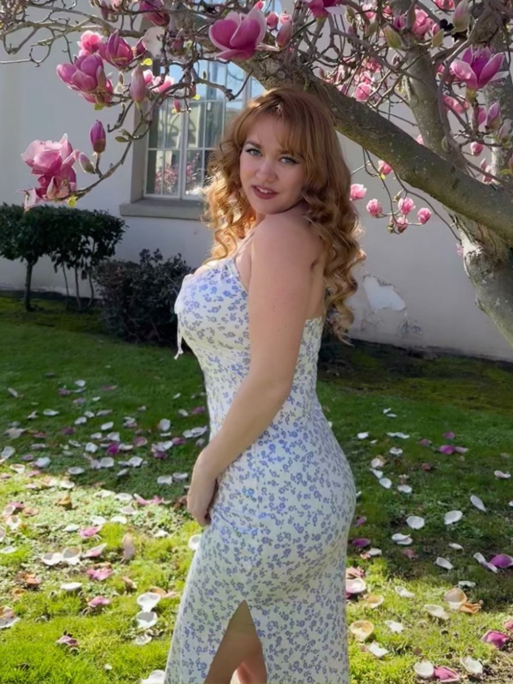 Floral Halter Spaghetti-Strap Bodycon Dress in Light Blue